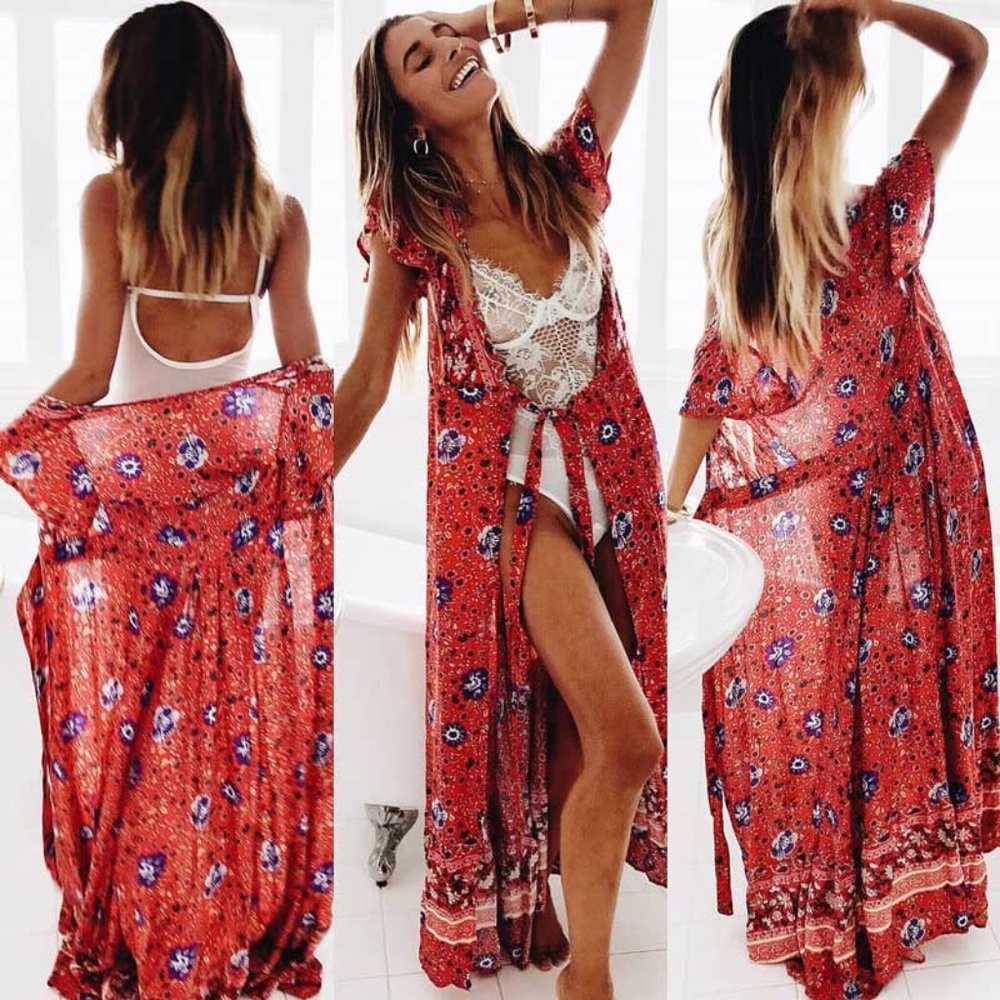 BOHO Chic FLORAL Print WRAP dress - Picture 3 of 7